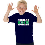 Kinder-T-Shirt marin, CHICAGO EMS DEPARTMENT dans blanc avec grün