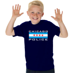 Kinder-T-Shirt azul marino, CHICAGO POLICE en blanco con blau y rojo