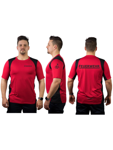 Laufshirt red, FEUERWEHR + Stauferlöwe in black, breathable