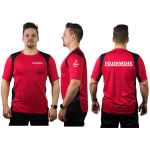 Laufshirt rojo, FEUERWEHR + Stauferlöwe en blanco, respirable