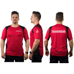 Laufshirt rouge, FEUERWEHR + Stauferlöwe dans blanc, respirant