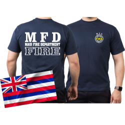 T-Shirt marin, Maui Fire Dept.(Hawaii) (blanc+jaune)