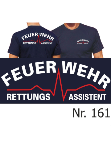 T-Shirt navy, FEUERWEHR Rettungsassistent (weiß/rot)