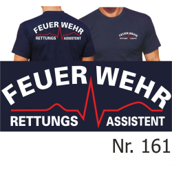 T-Shirt navy, FEUERWEHR Rettungsassistent (wei&szlig;/rot)