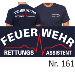 T-Shirt navy, FEUERWEHR Rettungsassistent (weiß/rot)