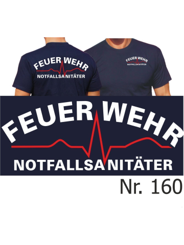 T-Shirt blu navy, FEUERWEHR Notfallsanitäter (bianco/rosso)