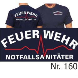 T-Shirt navy, FEUERWEHR Notfallsanit&auml;ter (white/red)