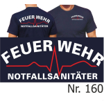 T-Shirt marin, FEUERWEHR Notfallsanitäter (blanc/rouge)