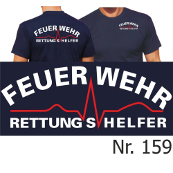 T-Shirt azul marino, FEUERWEHR Rettungshelfer (blanco/rojo)