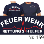 T-Shirt azul marino, FEUERWEHR Rettungshelfer (blanco/rojo)
