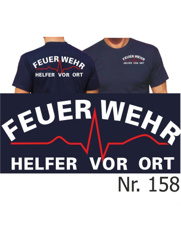 T-Shirt azul marino, FEUERWEHR Helfer vor Ort (blanco/rojo)