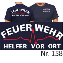 T-Shirt azul marino, FEUERWEHR Helfer vor Ort (blanco/rojo)