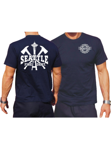 T-Shirt blu navy, Seattle Fire Dept. Space Needle & Axes