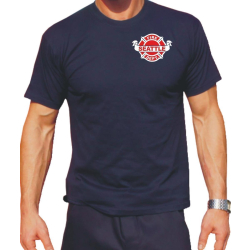 T-Shirt blu navy, Seattle Fire Dept. Brustdruck zweifarbig