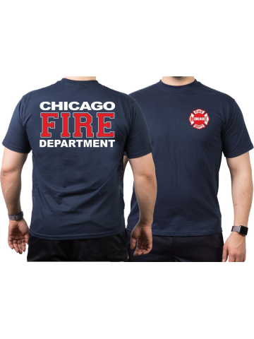 CHICAGO FIRE Dept. white-red-white, blu navy T-Shirt