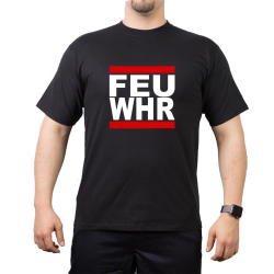 T-Shirt noir, &quot;FEU WHR&quot; (Feuerwehr) red/white/red