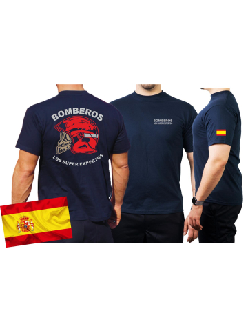 T-Shirt/Camiseta (azul marino/azul) BOMBEROS los super expertos, casco rojo, bandera española