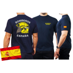 T-Shirt/Camiseta (blu navy/azul) BOMBEROS ESPAÑA, casco amarillo, bandera española