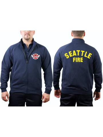 Chaqueta de sudor azul marino, Seattle Fire Dept. con Emblem y R&uuml;ckenfuente