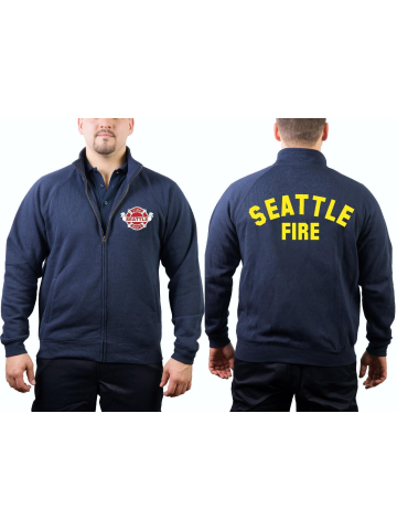 Sweat jacket navy, Seattle Fire Dept. with Emblem and Rückenfont