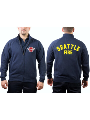Sweatjacke navy, Seattle Fire Dept. mit Emblem und Rückenschriftzug S