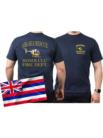 T-Shirt blu navy, AIR SEA RESCUE Honolulu.(Hawaii) (bianco+giallo)