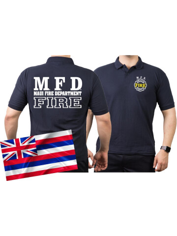 Polo navy, Maui Fire Dept.(Hawaii) (weiß+gelb) M