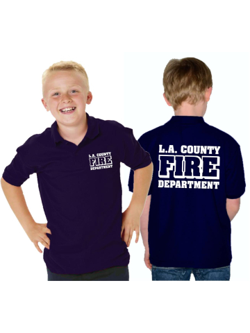 Kinder-Polo azul marino, L.A. County Fire Department en blanco