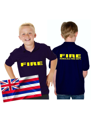 Kinder-Polo azul marino, Honolulu Fire Dept. (Hawaii), neonamarillo
