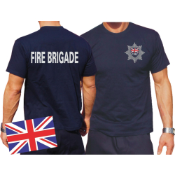 T-Shirt blu navy, Fire Brigade with Emblem on front