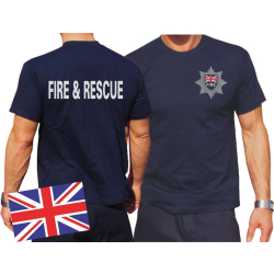 T-Shirt navy, Fire & Rescue with Emblem on front
