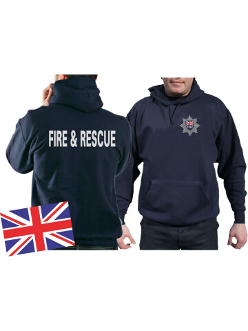 Hoodie blu navy, Fire & Rescue with Emblem on front