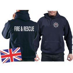 Hoodie navy, Fire &amp; Rescue with Emblem on front