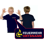 Kinder-T-Shirt blu navy, BaWü con Stauferlöwe nur auf der Vorderseite con nome del luogo