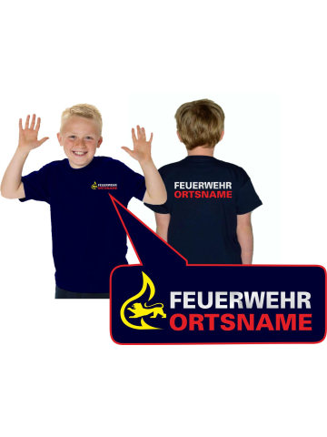 Kinder-T-Shirt marin, BaWü avec Stauferlöwe avec nom de lieu beidseitig