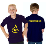 Kinder-Polo blu navy, BaWü con Stauferlöwe groß + giallom Rückendruck FEUERWEHR