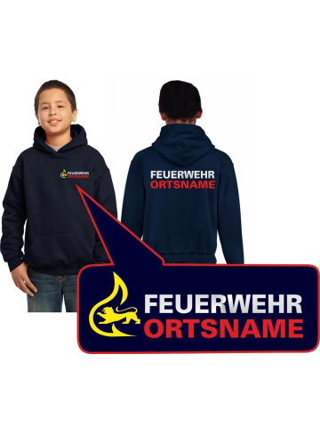 Kinder-Hoodie azul marino, BaWü con Stauferlöwe con ponga su nombre beidseitig