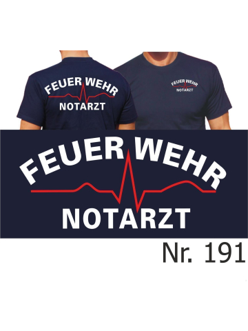 T-Shirt blu navy, FEUERWEHR medico di emergenza (bianco/rosso)