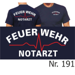 T-Shirt azul marino, FEUERWEHR Doctor de emergencias (blanco/rojo)