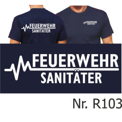 T-Shirt navy, FEUERWEHR - SANIT&Auml;TER