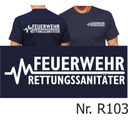 T-Shirt navy, FEUERWEHR - RETTUNGSSANIT&Auml;TER