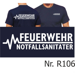 T-Shirt marin, FEUERWEHR - NOTFALLSANIT&Auml;TER