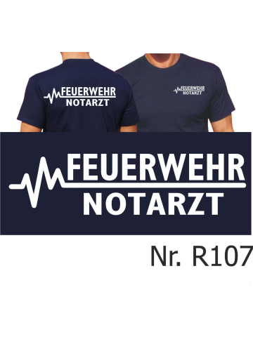T-Shirt blu navy, FEUERWEHR - medico di emergenza