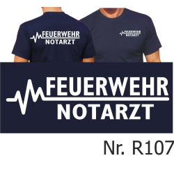 T-Shirt blu navy, FEUERWEHR - medico di emergenza