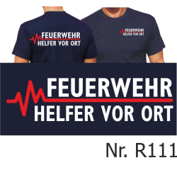 T-Shirt navy, FEUERWEHR - Helfer vor Ort mit roter EKG-Linie