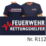 T-Shirt blu navy, FEUERWEHR - RETTUNGSHELFER con rosso EKG-linea