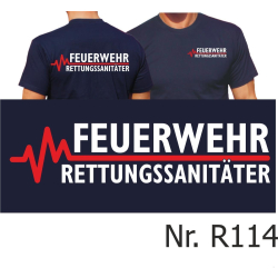 T-Shirt marin, FEUERWEHR - RETTUNGSSANIT&Auml;TER avec...
