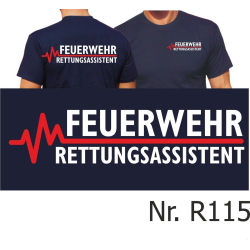 T-Shirt blu navy, FEUERWEHR - RETTUNGSASSISTENT con rosso...