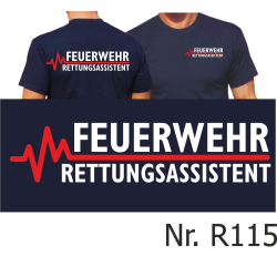 T-Shirt navy, FEUERWEHR - RETTUNGSASSISTENT with red...