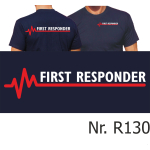 T-Shirt navy, FIRST RESPONDER mit roter EKG-Linie